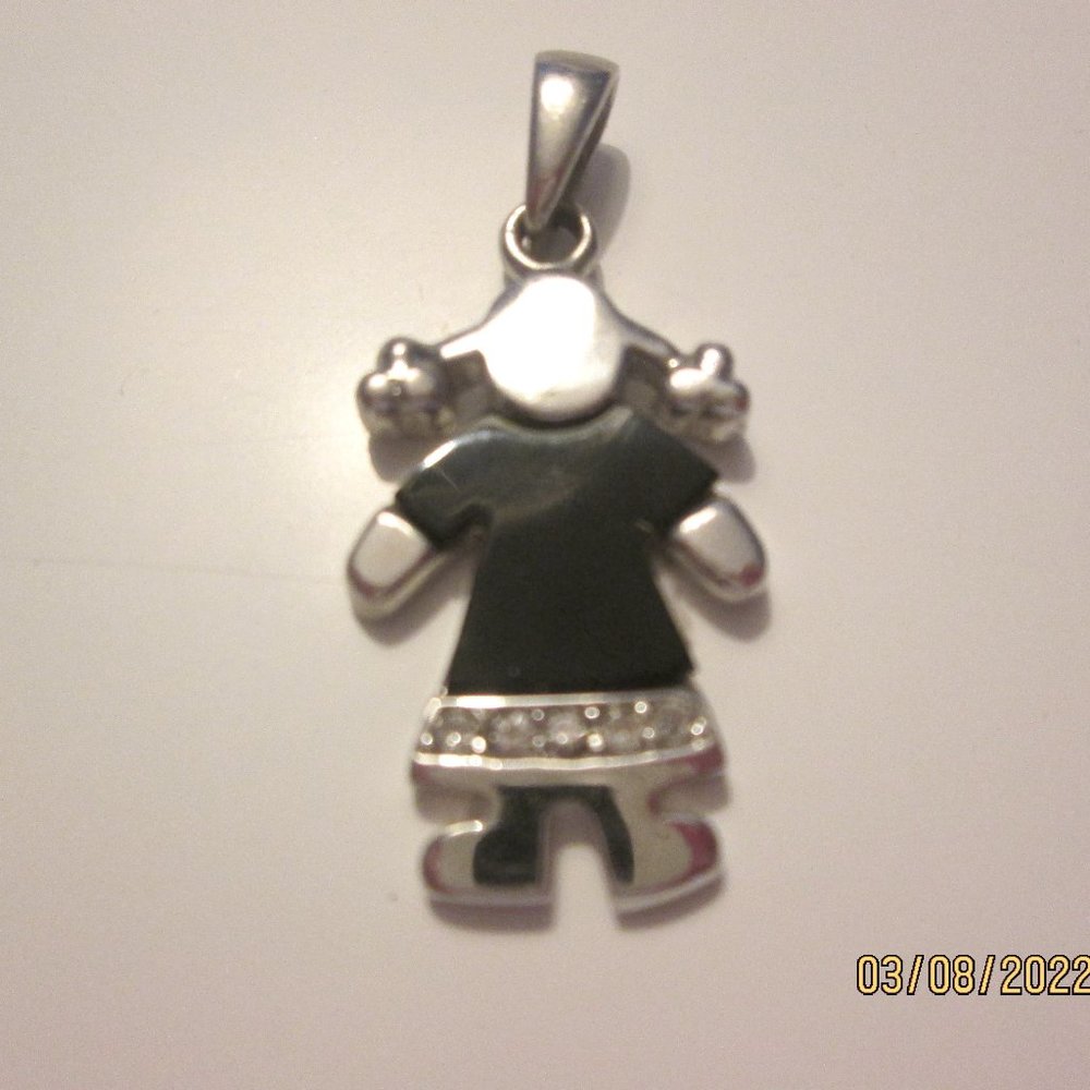 Vintage 925 Sterling Silver Black Onyx "GIRL" Pendant